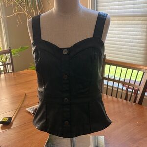 White House Black Market Black Faux Leather Button-Front Tank